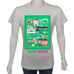 Unisex T-shirt Beyaz 'Ülke&Şehir / Anadolu6' Baskılı