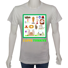Unisex T-shirt Beyaz 'Ülke&Şehir / Anadolu7' Baskılı