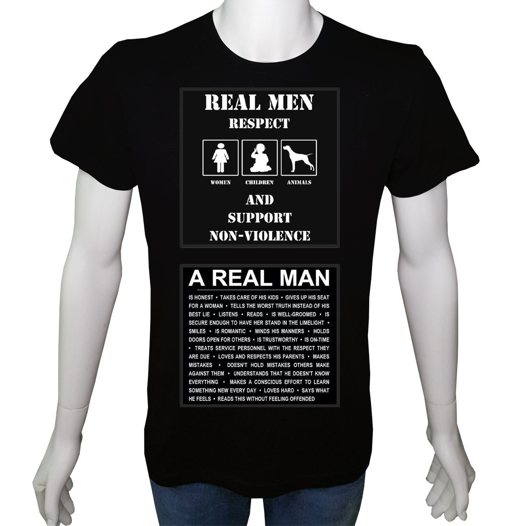 Erkek T-shirt Siyah 'Gerçek Erkekler' 2Baskılı