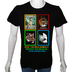 Unisex T-shirt Siyah 'Doğa&Çevre / Vahşi hayvanları koru1' Baskılı