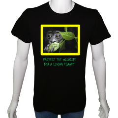 Unisex T-shirt Siyah 'Doğa&Çevre / Orangutan2' Baskılı