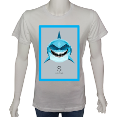 Unisex T-shirt Beyaz 'Hayvanlar / Köpekbalığı' Baskılı