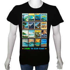 Unisex T-shirt Siyah 'Ülke&Şehir / Okyanus Adaları2' Baskılı