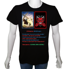 Unisex T-shirt Siyah 'UyandırmaServisi / DonKişot&Şeytan' Baskılı