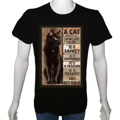 Unisex T-shirt Siyah 'Hayvanlar / Kedi10' Baskılı