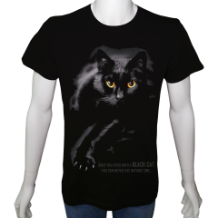 Unisex T-shirt Siyah 'Hayvanlar / Kedi5' Baskılı