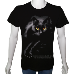 Unisex T-shirt Siyah 'Hayvanlar / Kedi5' Baskılı