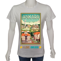 Unisex T-shirt Beyaz 'Ülke&Şehir / Ankara1' Baskılı