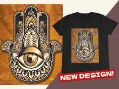 Kadın T-shirt Siyah 'Hamsa' Baskılı