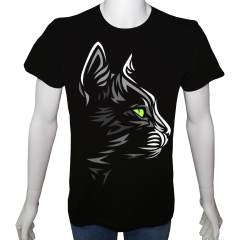 Unisex T-shirt Siyah 'Hayvanlar / Kedi3' Baskılı