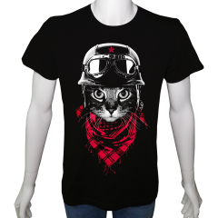 Unisex T-shirt Siyah 'Hayvanlar / Kedi2' Baskılı