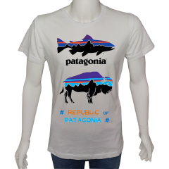 Unisex T-shirt Beyaz 'Ülke&Şehir / Patagonya2' Baskılı