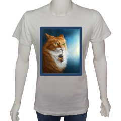 Unisex T-shirt Beyaz 'Hayvanlar / Kedi4' Baskılı