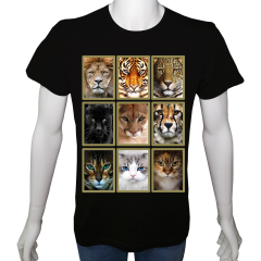 Unisex T-shirt Siyah 'Hayvanlar / Büyük Kediler1' Baskılı