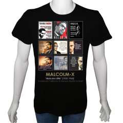 Unisex T-shirt Siyah 'UyandırmaServisi / MalcolmX1' Baskılı