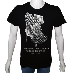 Unisex T-shirt Siyah 'UyandırmaServisi / Para&Din' Baskılı