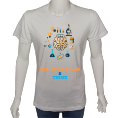 Unisex T-shirt Beyaz 'Beyin Fırtınası / Beynini kullan2' Baskılı