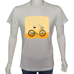 Unisex T-shirt Beyaz 'Spor/Bisiklet1' Baskılı