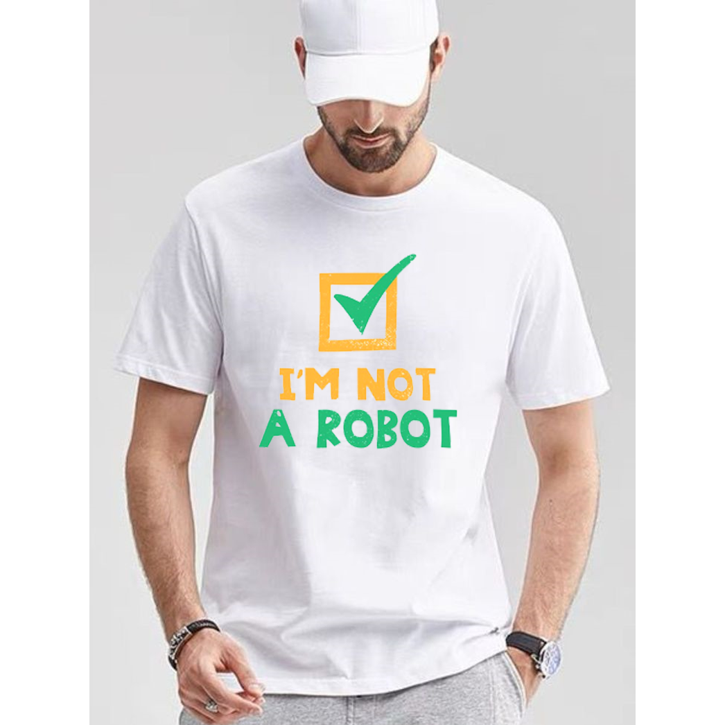 Genç T-shirt Beyaz 'Ben robot değilim' Baskılı