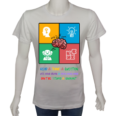 Unisex T-shirt Beyaz 'Beyin Fırtınası / Beynini kullan3' Baskılı