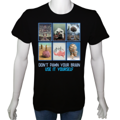 Unisex T-shirt Siyah 'Beyin Fırtınası / Beynini rehin verme' Baskılı