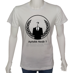 Unisex T-shirt Beyaz 'Aforizma / Aptallık nedir' Baskılı
