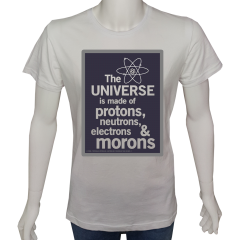 Unisex T-shirt Beyaz 'Aforizma / Evrenin Bileşenleri' Baskılı
