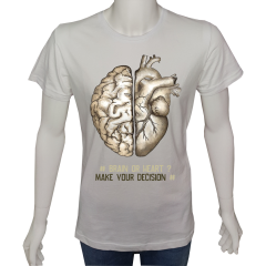 Unisex T-shirt Beyaz 'Beyin Fırtınası / Beyin mi kalp mi' Baskılı