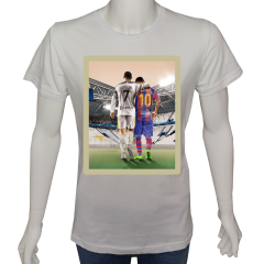 Unisex T-shirt Beyaz 'Spor/Ronaldo&Messi1' Baskılı