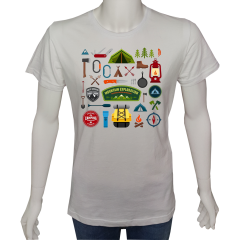 Unisex T-shirt Beyaz 'Kamp&Macera / Kamp21' Baskılı