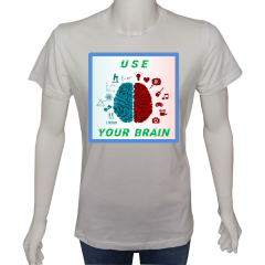 Unisex T-shirt Beyaz 'Beyin Fırtınası / Beynini kullan7' Baskılı