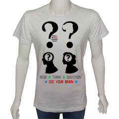 Unisex T-shirt Beyaz 'Beyin Fırtınası / Beynini kullan9' Baskılı