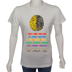 Unisex T-shirt Beyaz 'Beyin Fırtınası / Oku Düşün Sorgula1' Baskılı