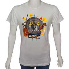 Unisex T-shirt Beyaz 'Müzik/Jazz1' Baskılı