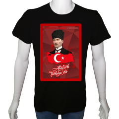 Unisex T-shirt Siyah 'Atatürk/Atatürk Türkiyedir' Baskılı