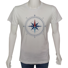 Unisex T-shirt Beyaz 'Kamp&Macera / Pusula3' Baskılı