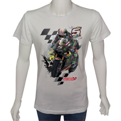 Unisex T-shirt Beyaz 'Moto / Racing Moto1' Baskılı