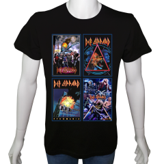 Unisex T-shirt Siyah 'Müzik/DefLeppard1' 2Baskılı