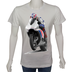 Unisex T-shirt Beyaz 'Moto / Racing Moto2' 2Baskılı