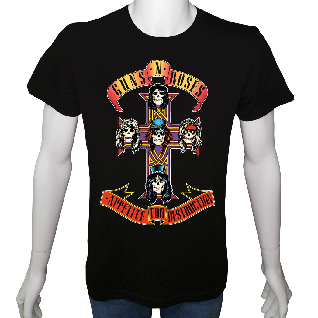 Unisex T-shirt Siyah 'Müzik/GNR2' 2Baskılı