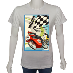 Unisex T-shirt Beyaz 'Moto / Racing Moto3' Baskılı