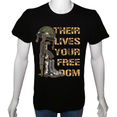 Unisex T-shirt Siyah 'Asker&Taktik / Özgürlüğün Bedeli' Baskılı