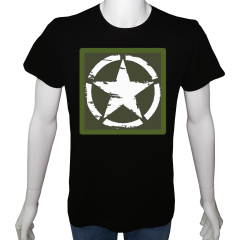 Unisex T-shirt Siyah 'Asker&Taktik / Yıldız' Baskılı