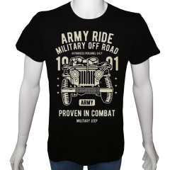 Unisex T-shirt Siyah 'Asker&Taktik / Jeep' Baskılı