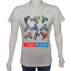 Unisex T-shirt Beyaz 'Moto / Kros Moto5' 2Baskılı