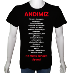 Unisex T-shirt Siyah 'Atatürk/Andımız' 2Baskılı