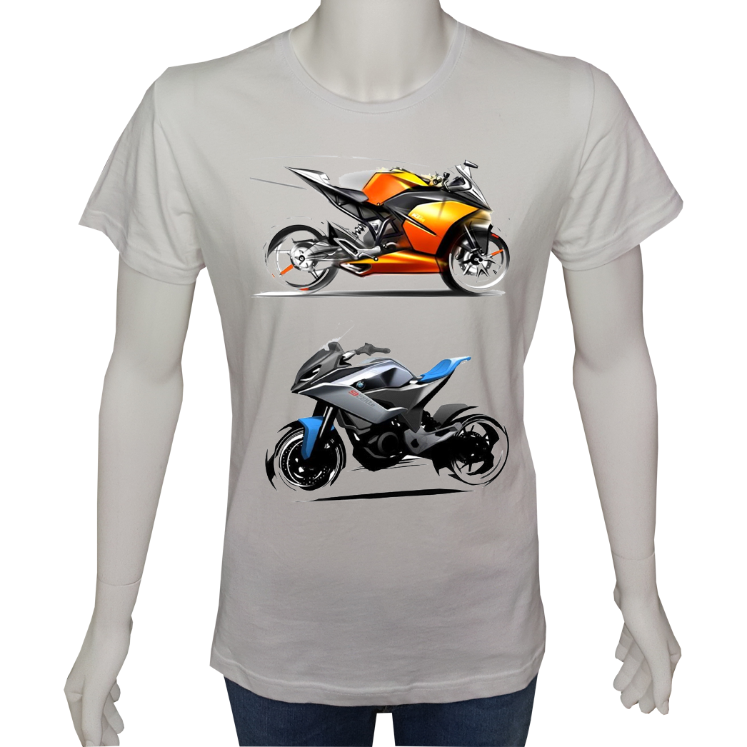 Unisex T-shirt Beyaz 'Moto / Racing Moto4' Baskılı