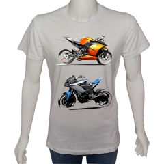 Unisex T-shirt Beyaz 'Moto / Racing Moto4' Baskılı