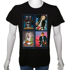 Unisex T-shirt Siyah 'Müzik/KurtCobain3' Baskılı