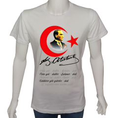 Unisex T-shirt Beyaz 'Atatürk/AyYıldız' Baskılı